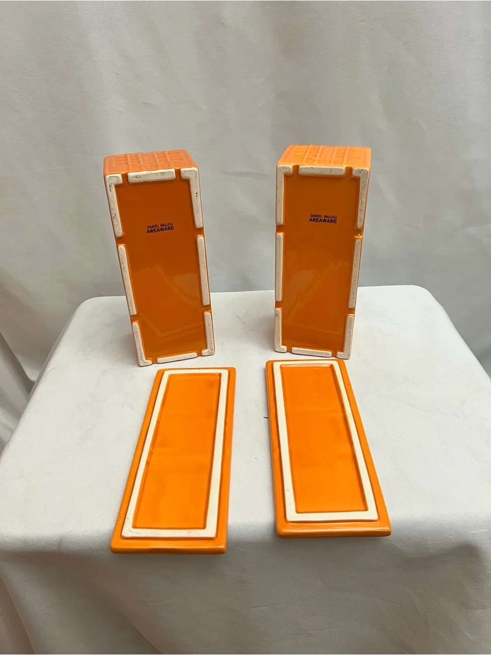 Daniel Ballou Areaware Orange Ceramic Storage Containers With Lids Set of 2